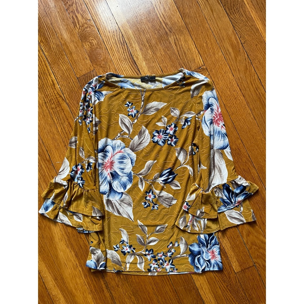 VeraRose Petite ~ Elegant Floral Bloom Blouse | Flowy Layered Sleeves